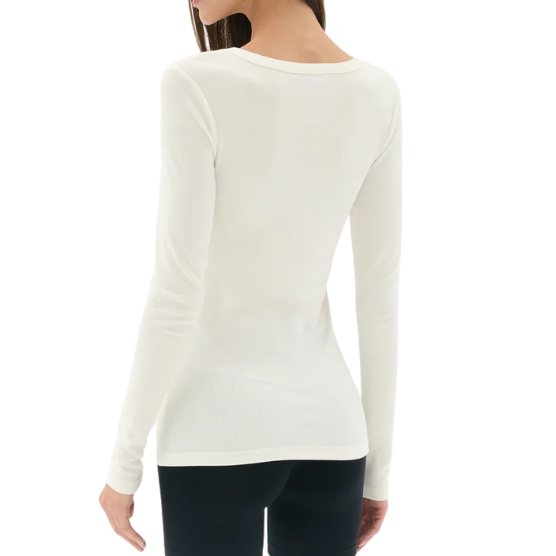 Louise Rib Henley LS Top White