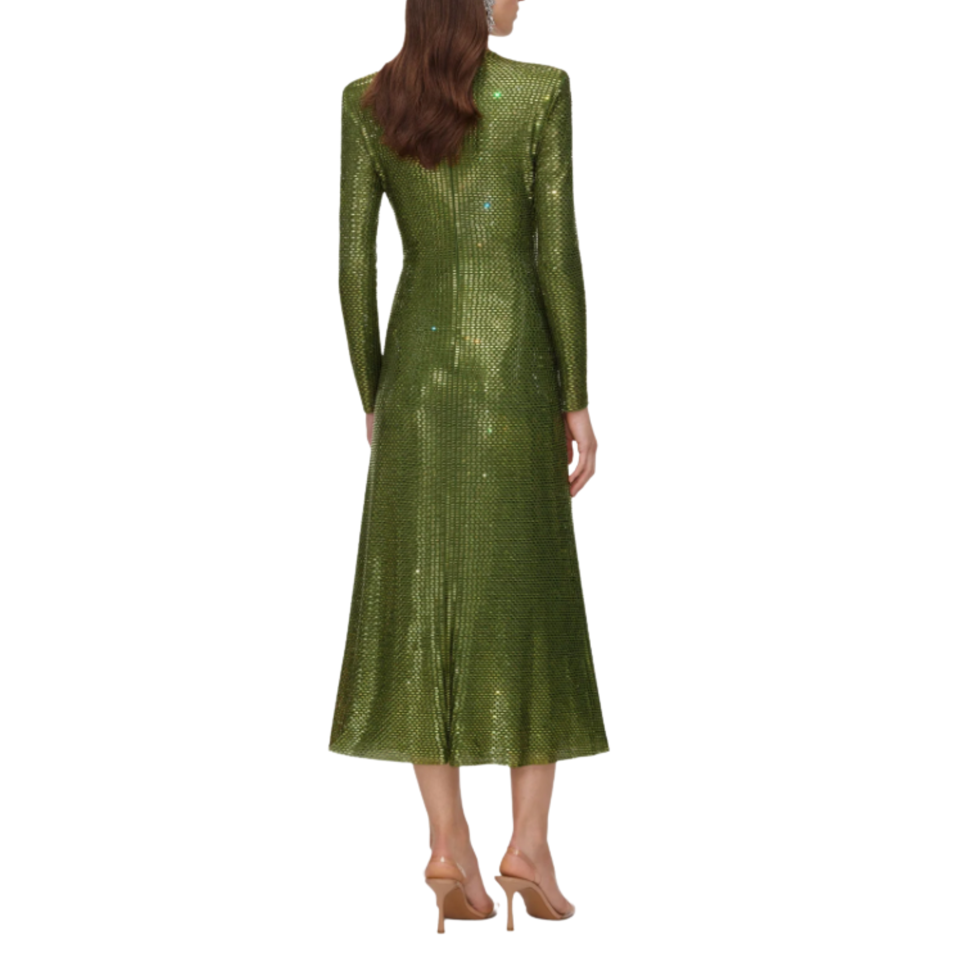 Olive Rhinestone Mesh Midi Dress