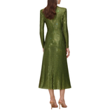 Olive Rhinestone Mesh Midi Dress