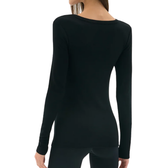Louise Rib Henley LS Top Black