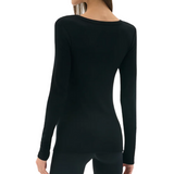 Louise Rib Henley LS Top Black