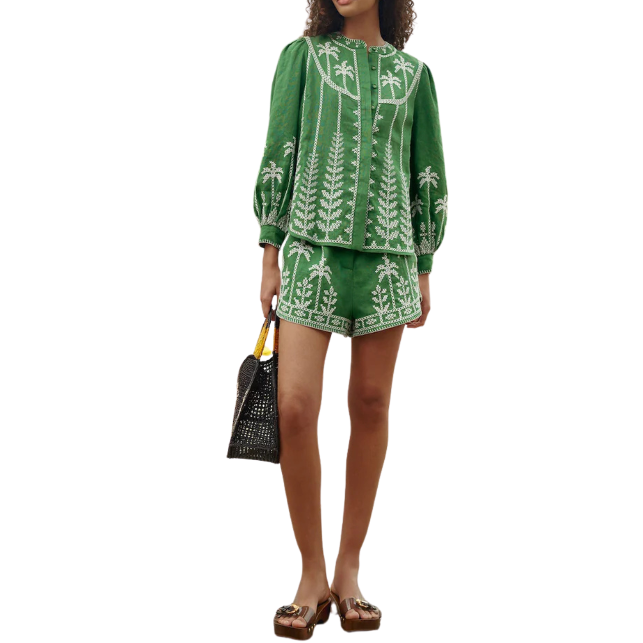 Green Cross Stich Embroidery Blouse