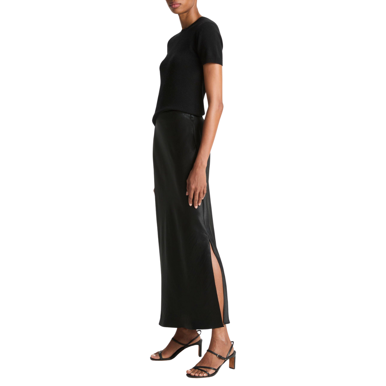 Side Slit Slip Skirt Black