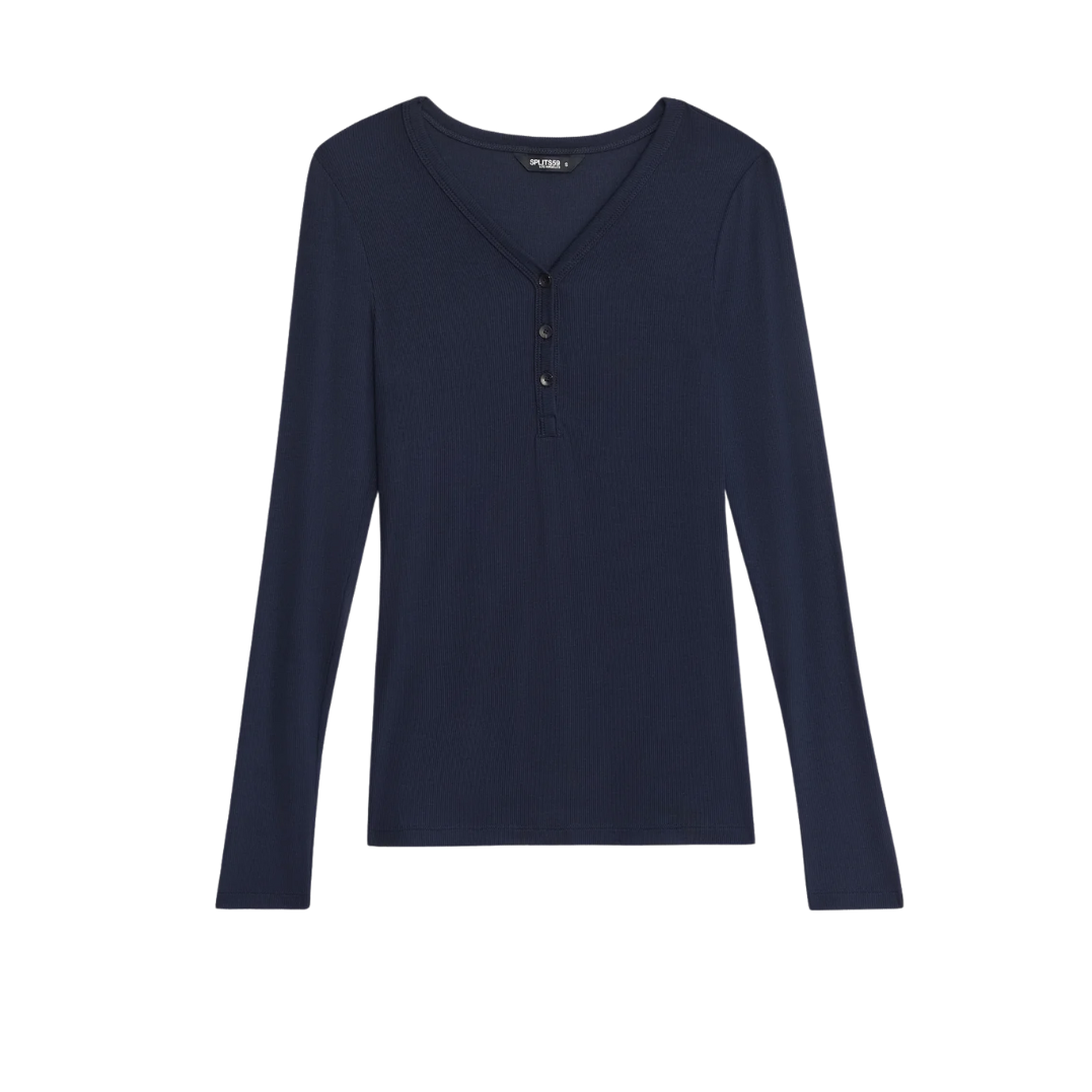 Louise Rib Henley LS Top Indigo