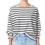 Boat Neck Slim Marine Stripe Long Sleeve T-Shirt