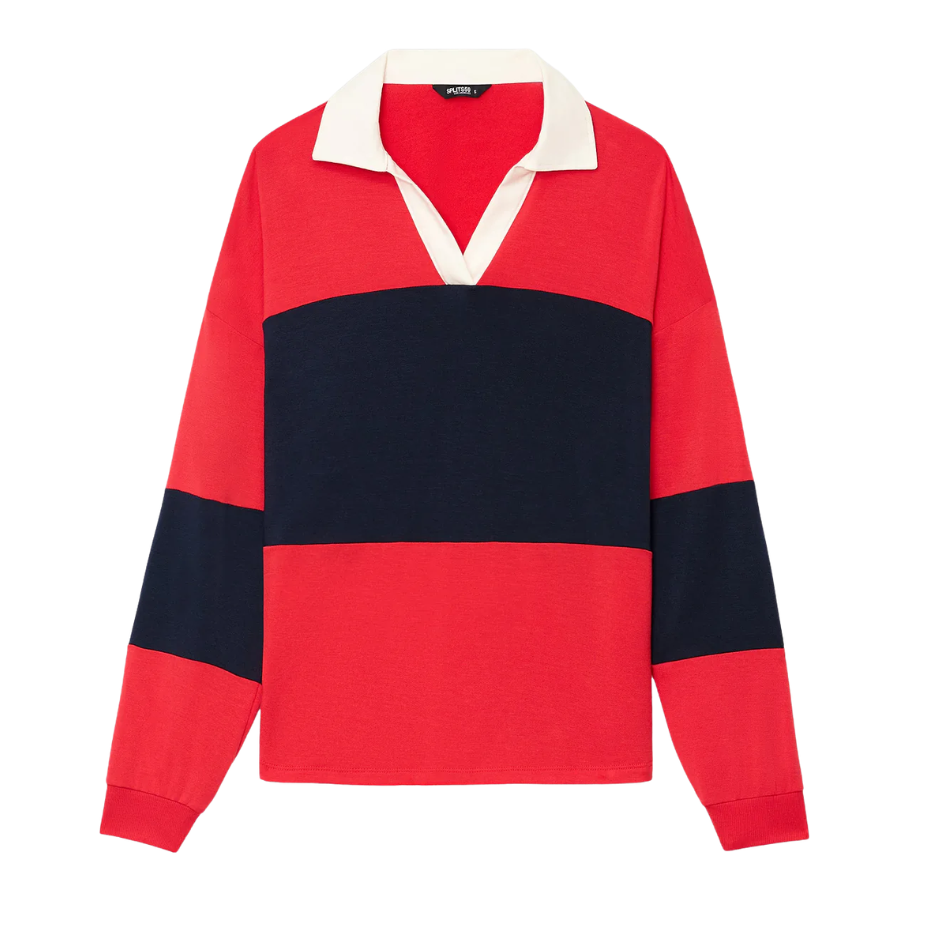 Katie Fleece Rugby Red Navy Stripe