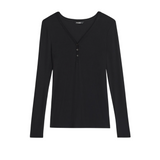 Louise Rib Henley LS Top Black