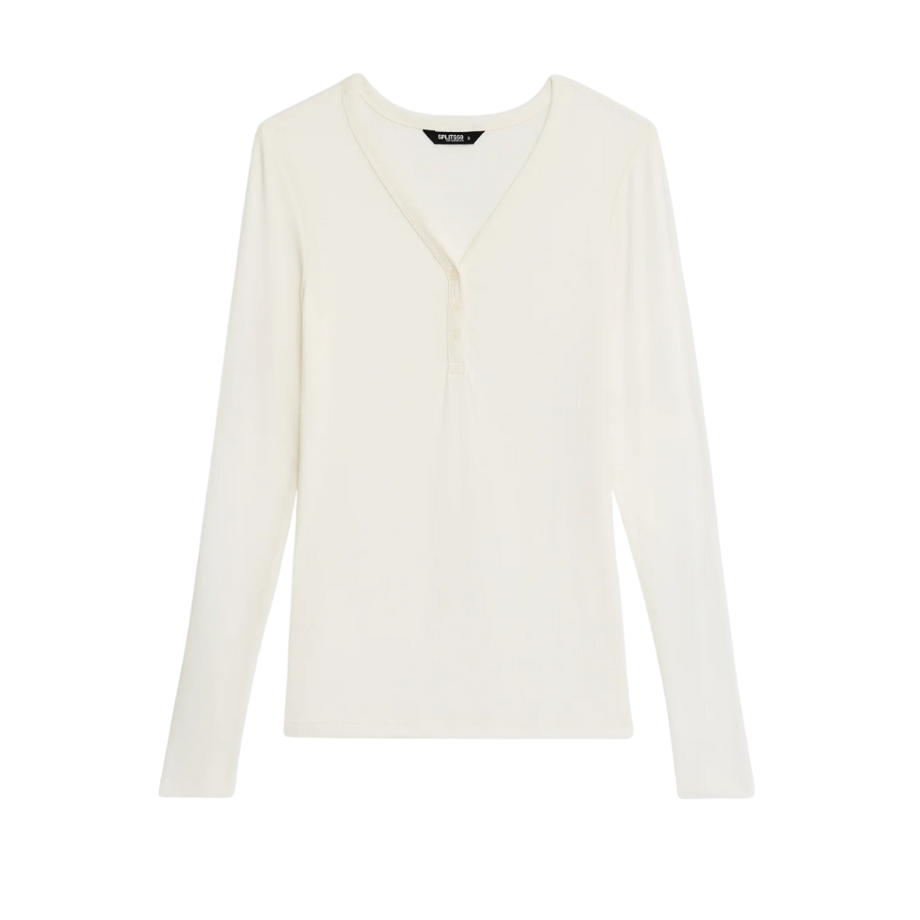 Louise Rib Henley LS Top White
