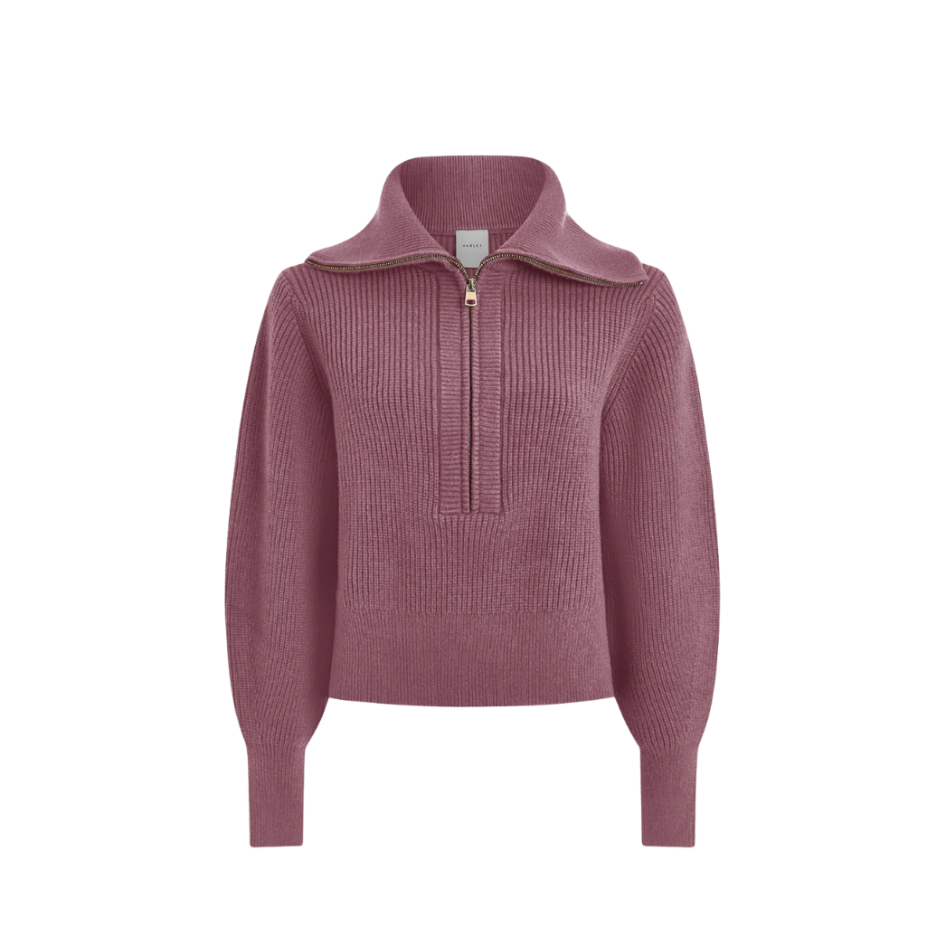 Maura Half Zip Rib Knit Mauve