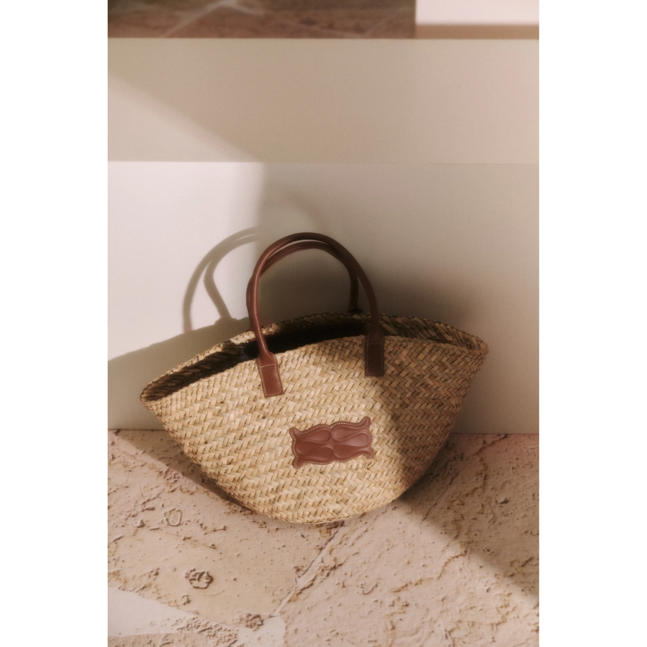 Large Monogram Straw Tote Cognac