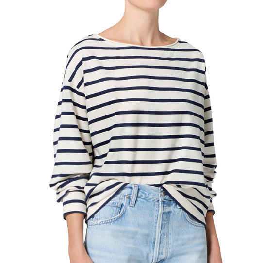 Boat Neck Slim Marine Stripe Long Sleeve T-Shirt