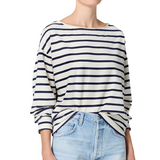 Boat Neck Slim Marine Stripe Long Sleeve T-Shirt