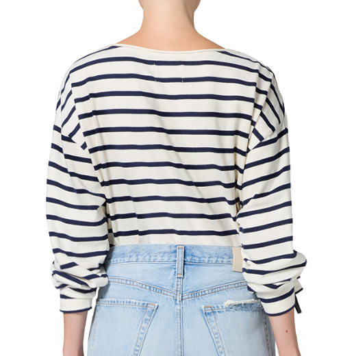 Boat Neck Slim Marine Stripe Long Sleeve T-Shirt
