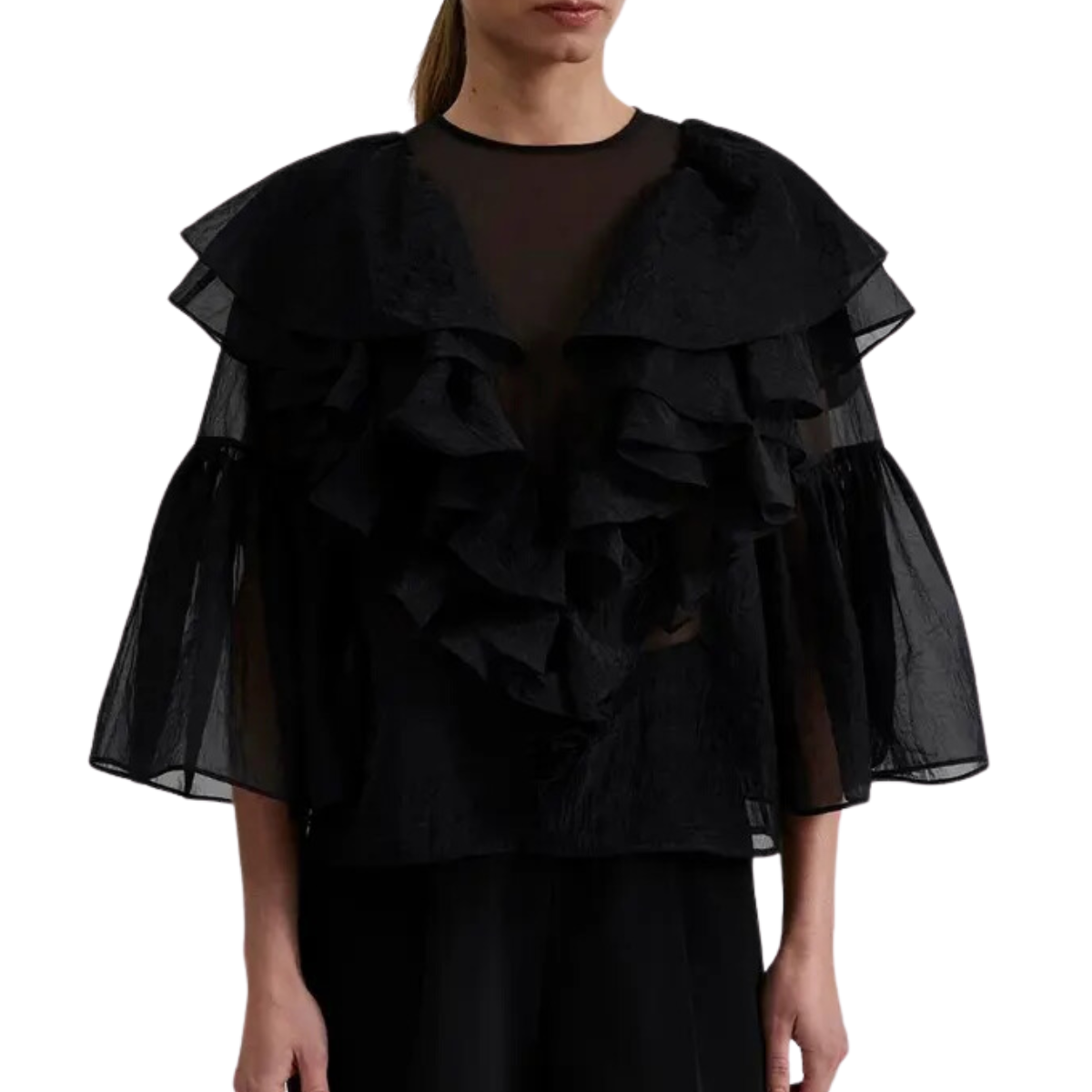 Alexia Organza Frill Blouse Black