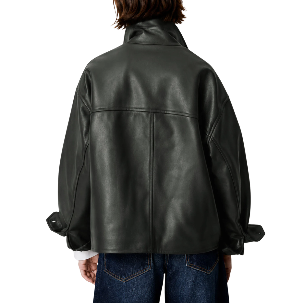 Alvann Funnel Neck Leather Jacket