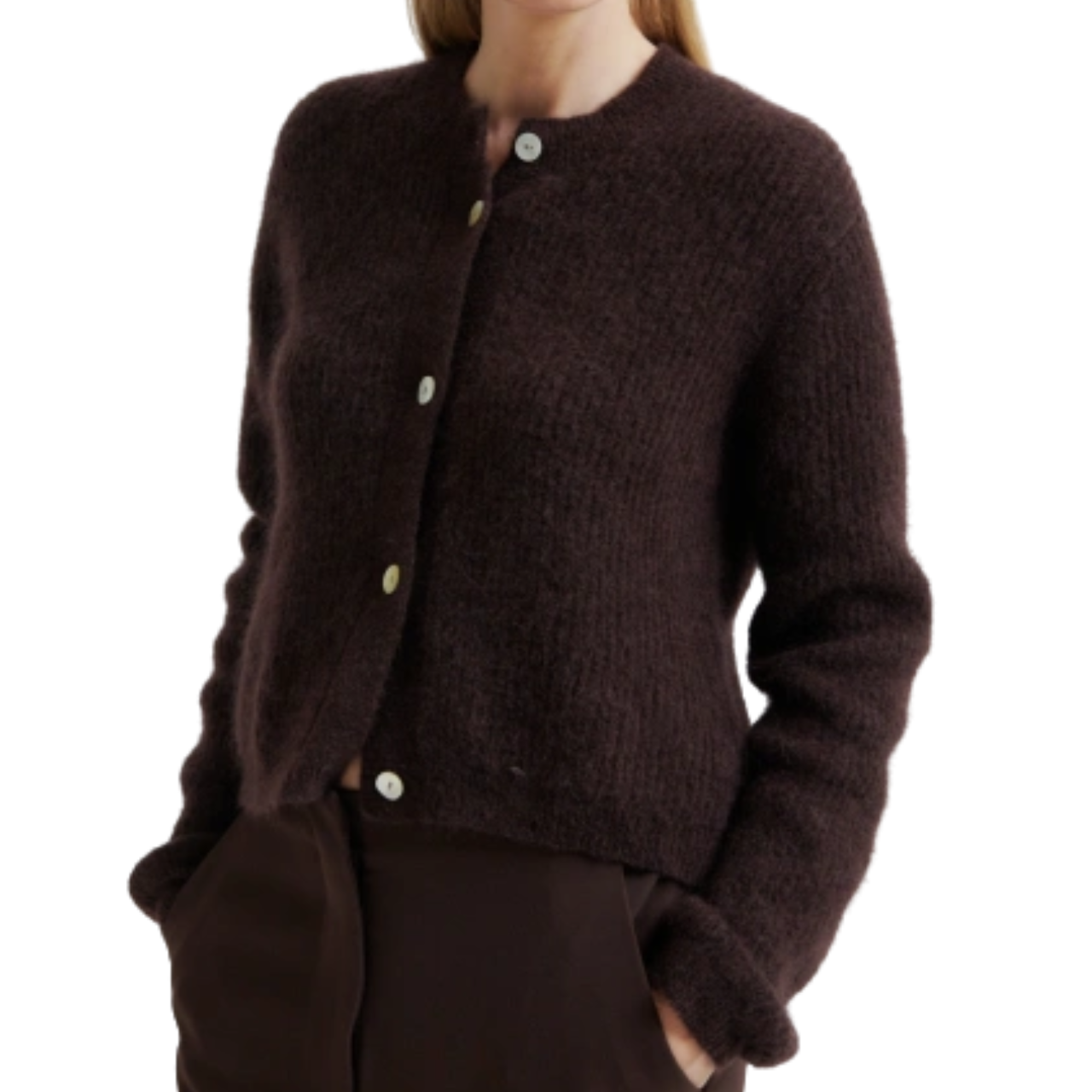 Andrea Knit Rib Cardigan Chocolate Plum