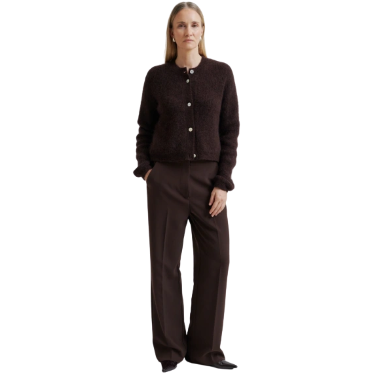 Andrea Knit Rib Cardigan Chocolate Plum