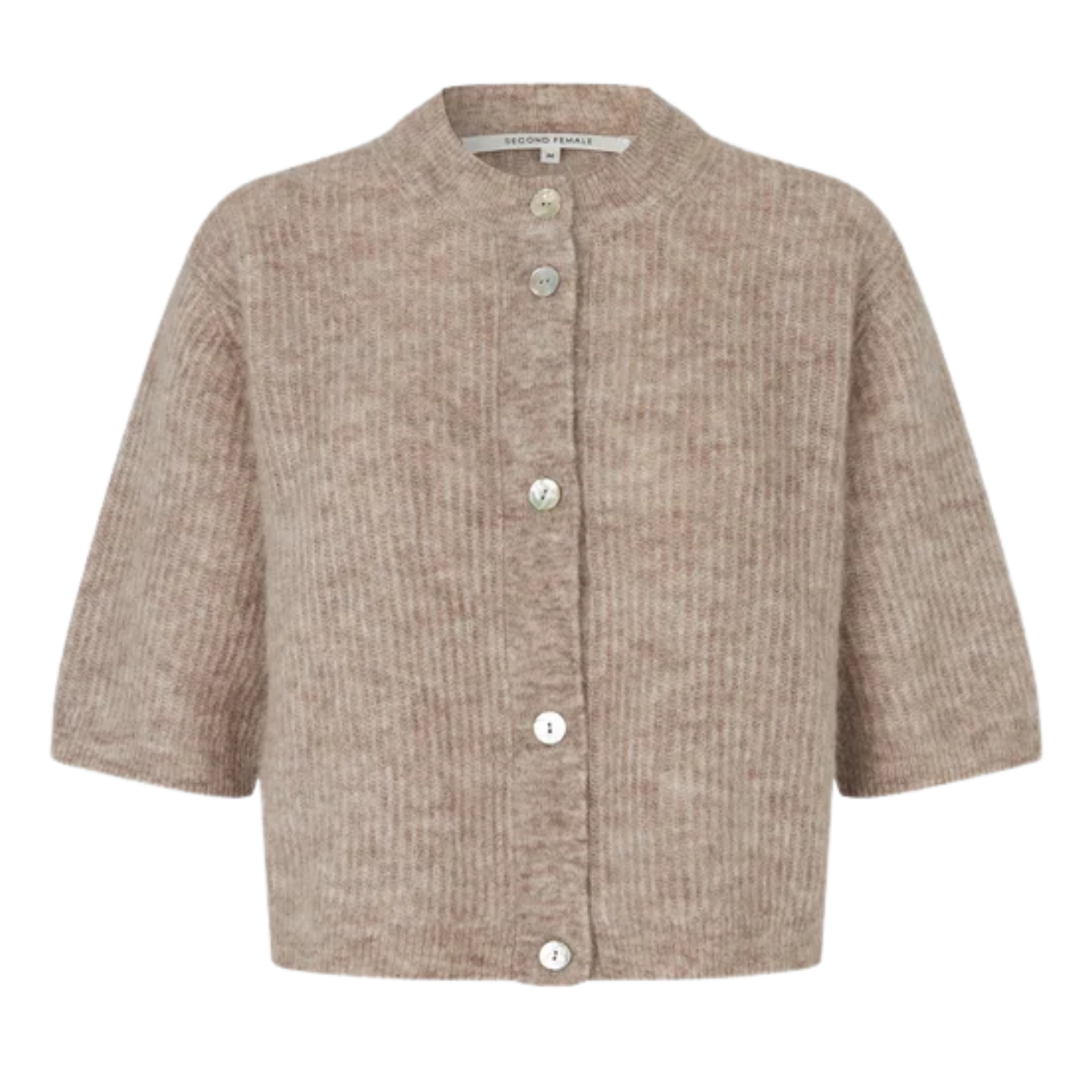 Andrea Knit Rib Cardigan Light Beige Melange