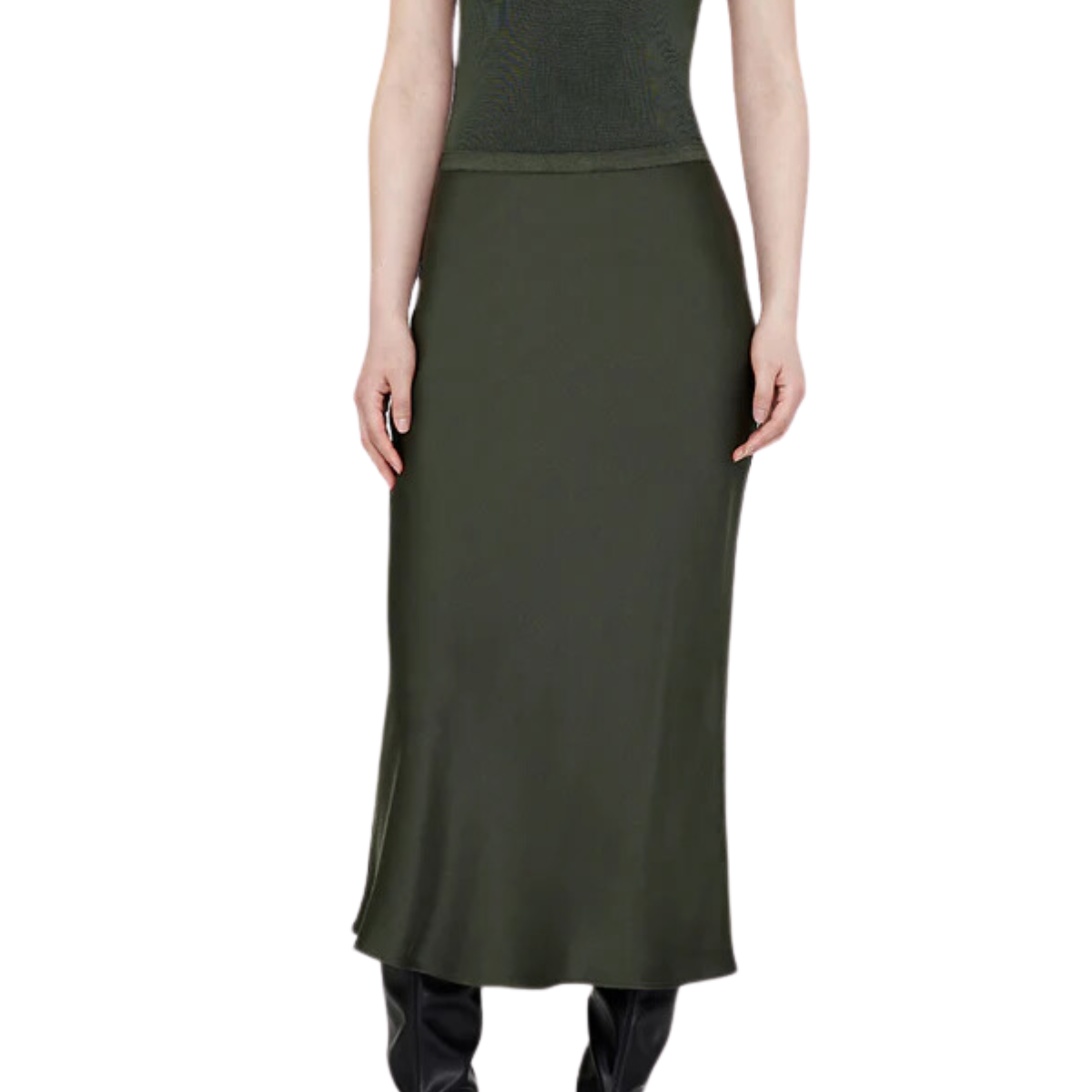 Bar Silk Skirt Dark Olive