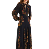 Berry Garden Pleated Maxi Dress Black