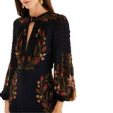 Berry Garden Pleated Maxi Dress Black