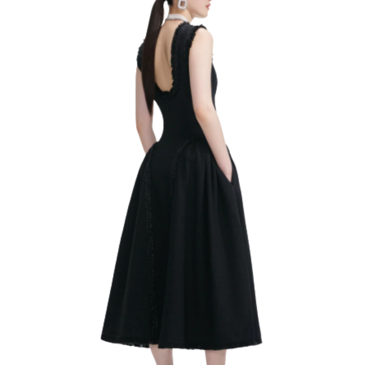 Black Boucle Midi Dress