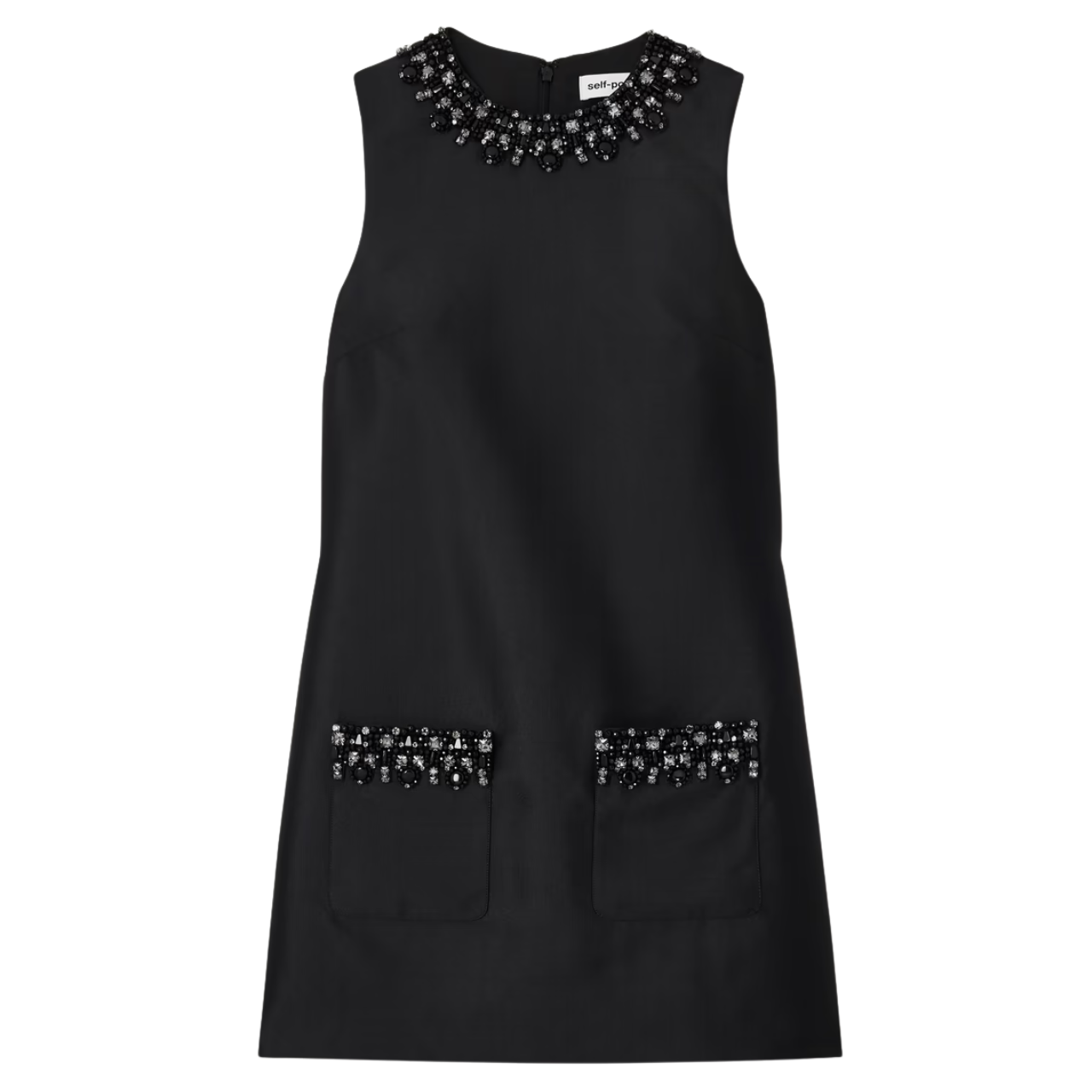 Black Taffeta Embellished Trim Mini Dress