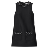 Black Taffeta Embellished Trim Mini Dress