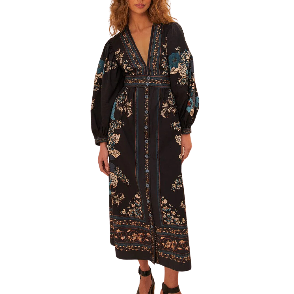 Blossom Tapestry Midi Dress Black