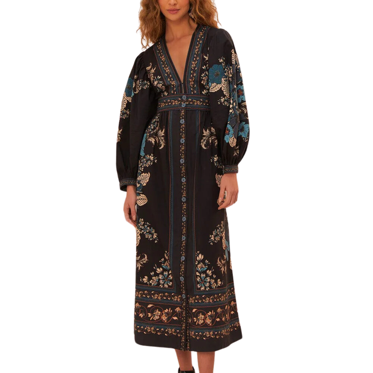 Blossom Tapestry Midi Dress Black