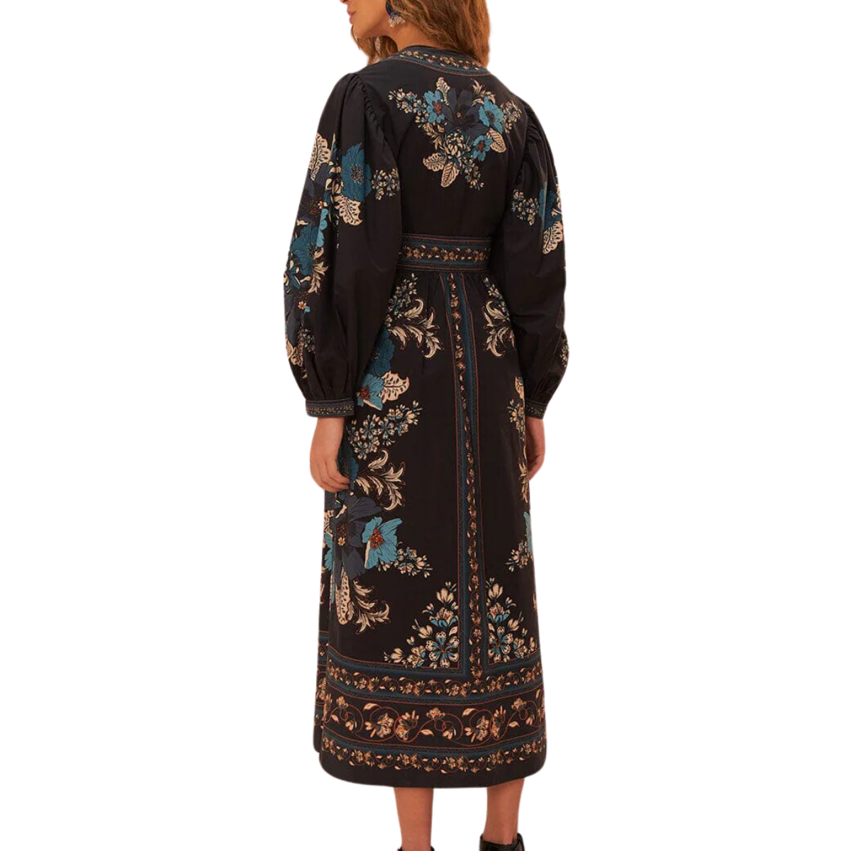 Blossom Tapestry Midi Dress Black