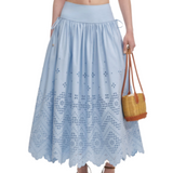 Blue Cotton Broderie Midi Skirt