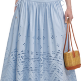 Blue Cotton Broderie Midi Skirt