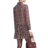 Check Chiffon Mini Dress Brown