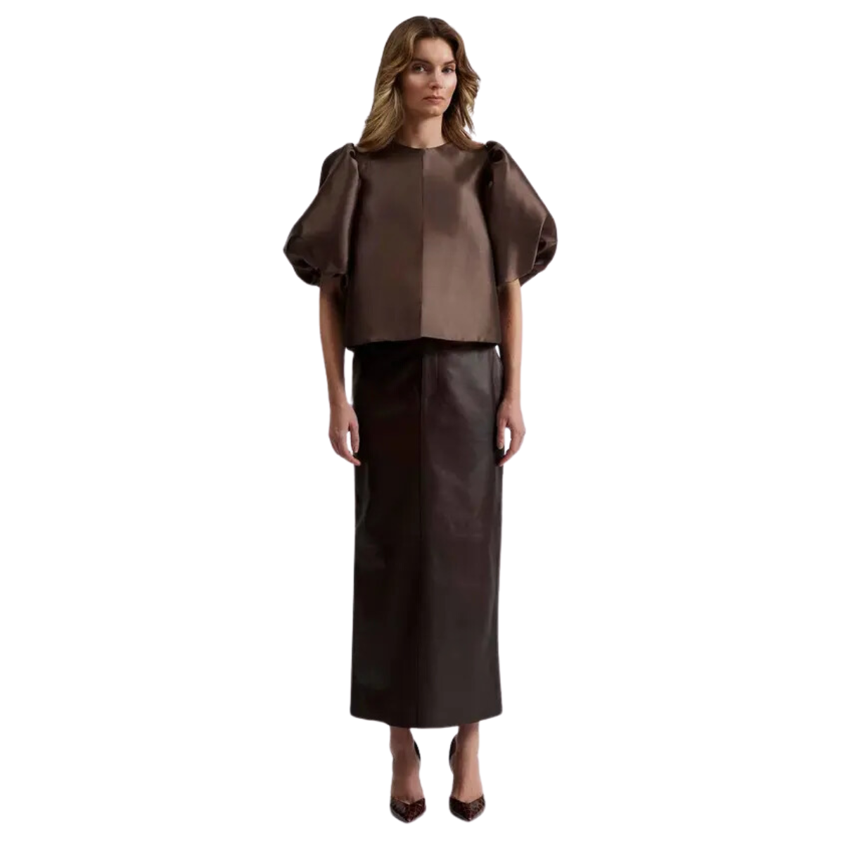 Cleo Pouf Sleeve Blouse Chocolate