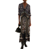 Daniela Black Baroque Print Maxi Dress