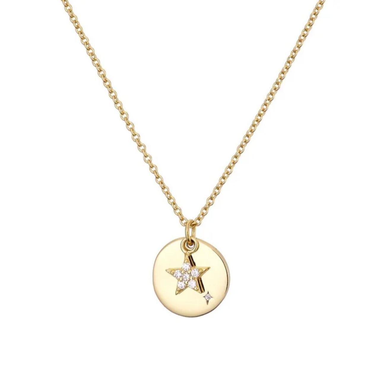 Disc with Star Charm Necklace Gold