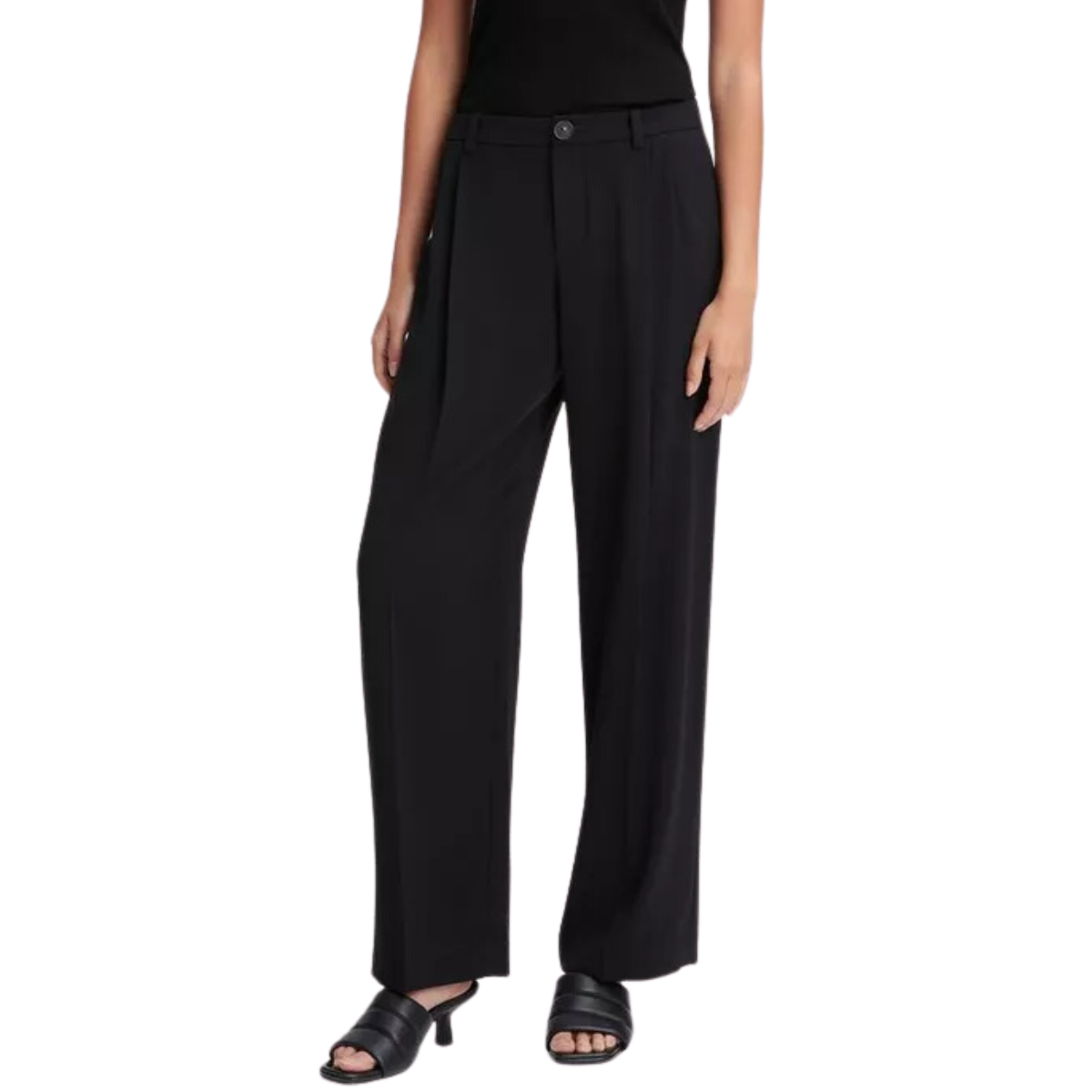 Drop Waist Pleated Crepe Trouser Black