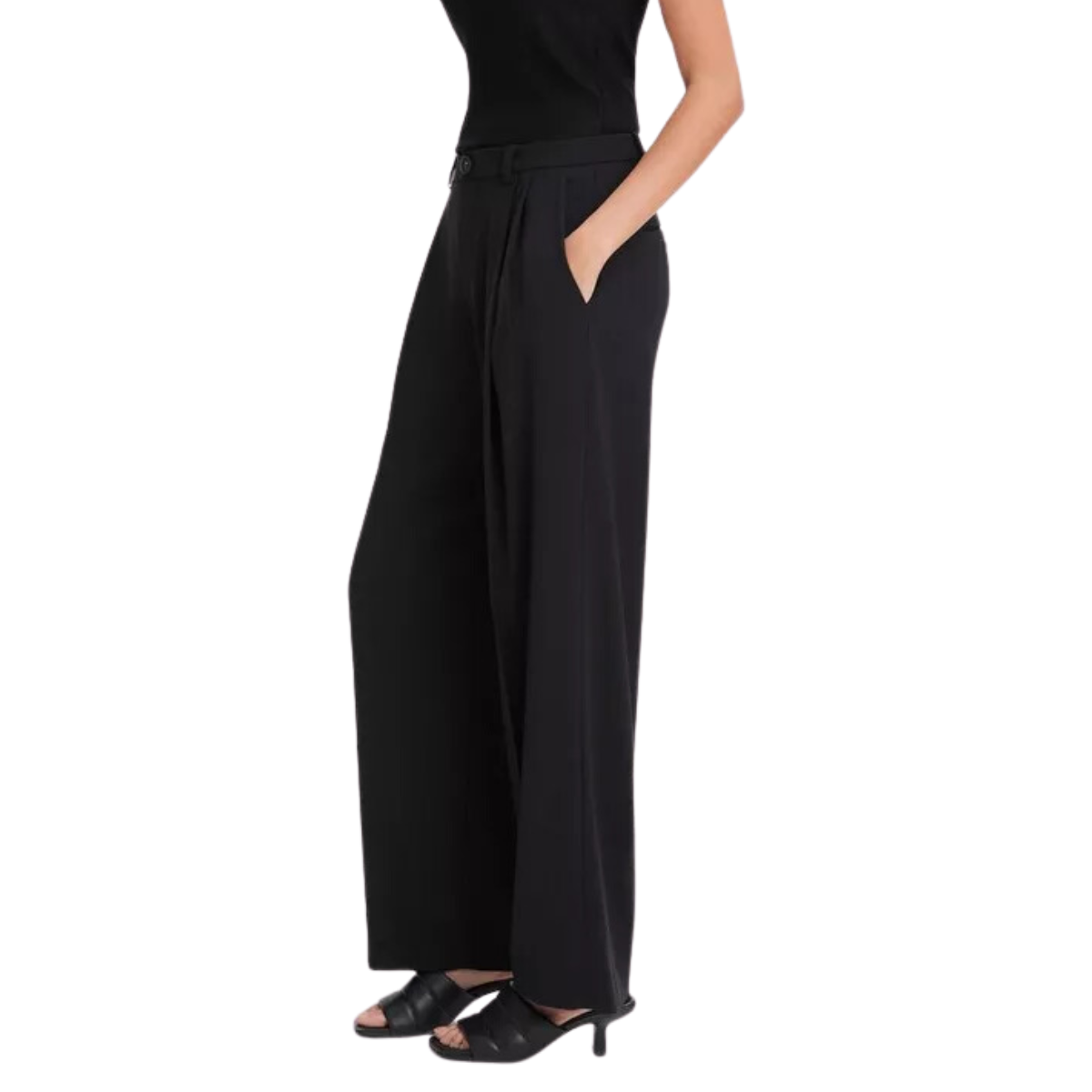 Drop Waist Pleated Crepe Trouser Black