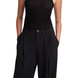 Drop Waist Pleated Crepe Trouser Black