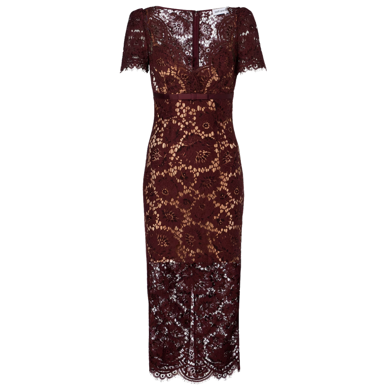 Floral Lace Midi Dress Burgundy