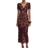Floral Lace Midi Dress Burgundy