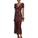Floral Lace Midi Dress Burgundy