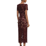Floral Lace Midi Dress Burgundy