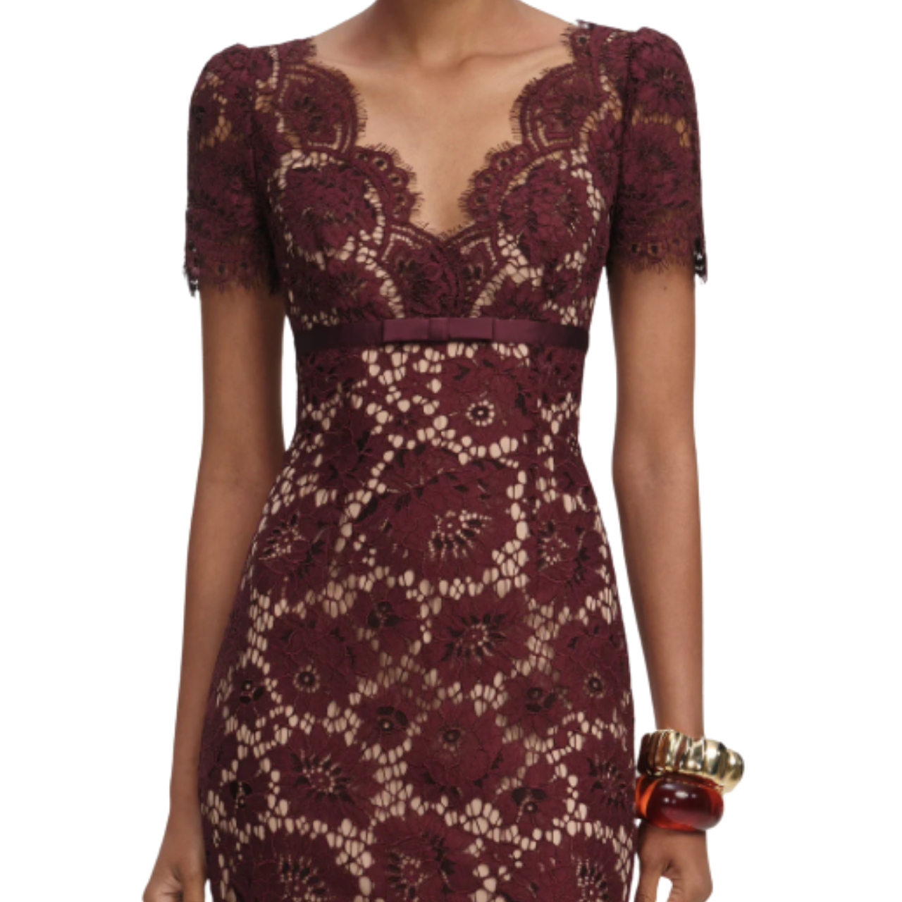 Floral Lace Midi Dress Burgundy