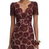 Floral Lace Midi Dress Burgundy