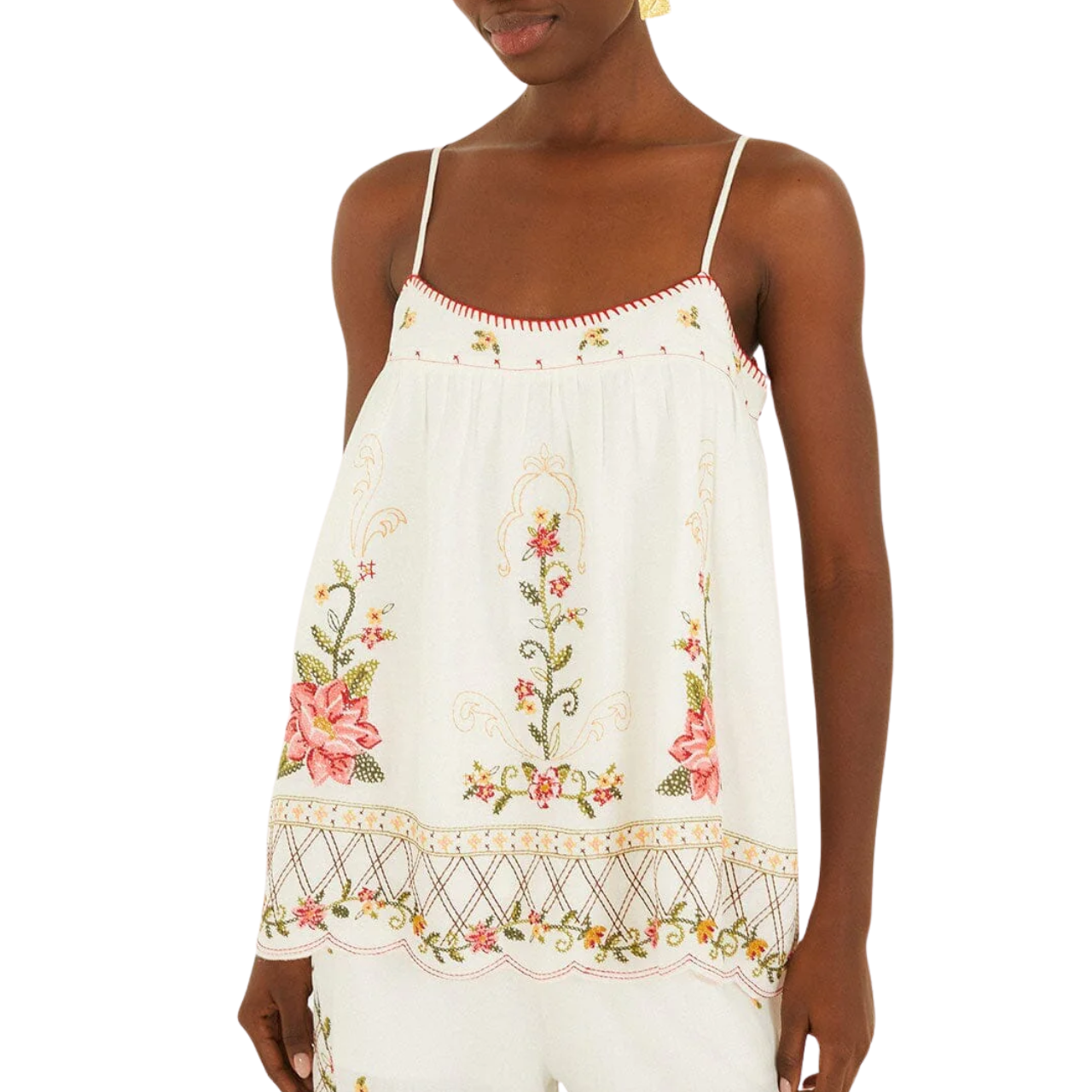 Flower Embroidery Sleeveless Tunic