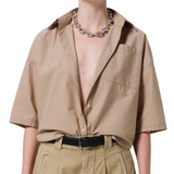 Frances Cropped Cape Button Up Catalina