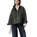 Alvann Funnel Neck Leather Jacket