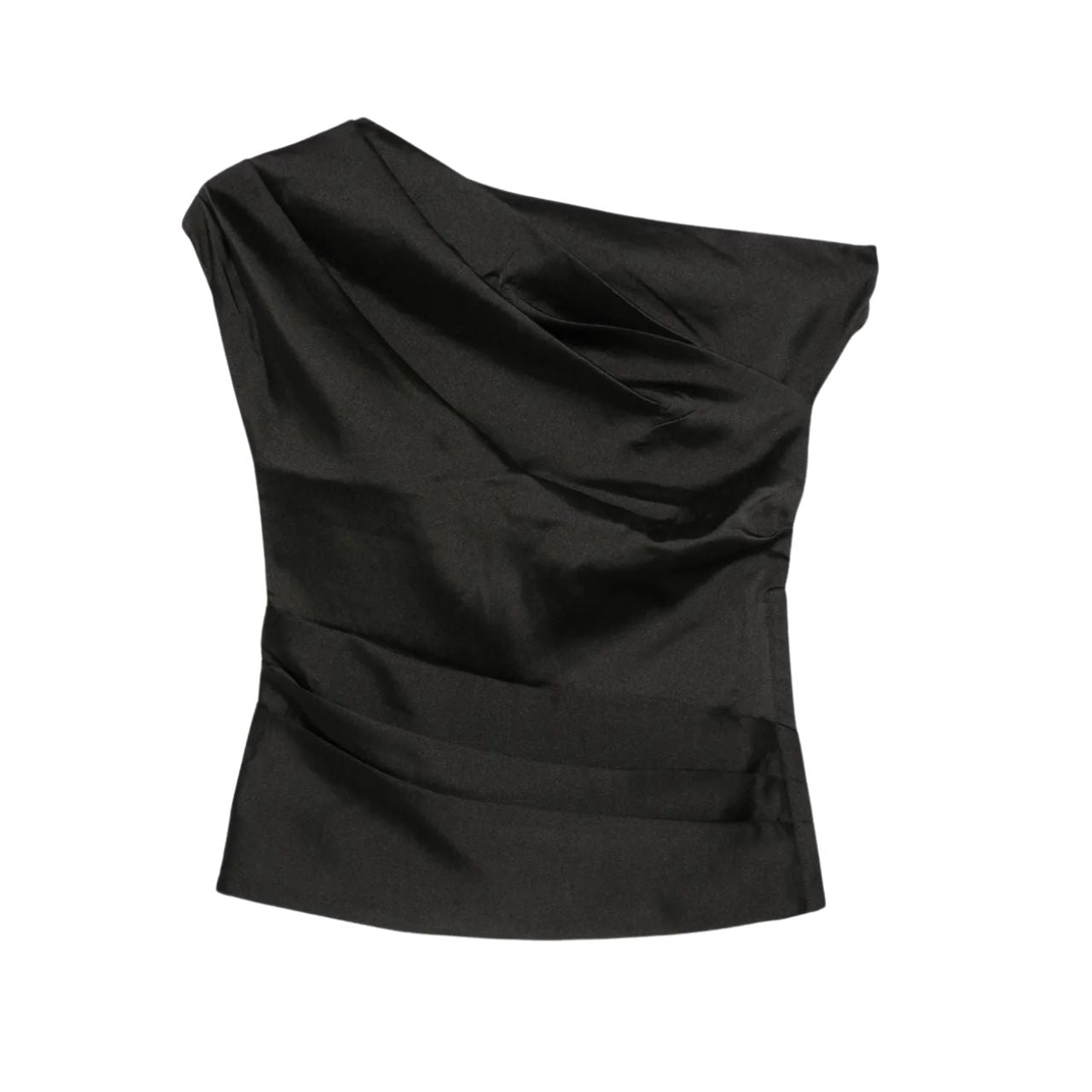 Black Taffeta Draped Top